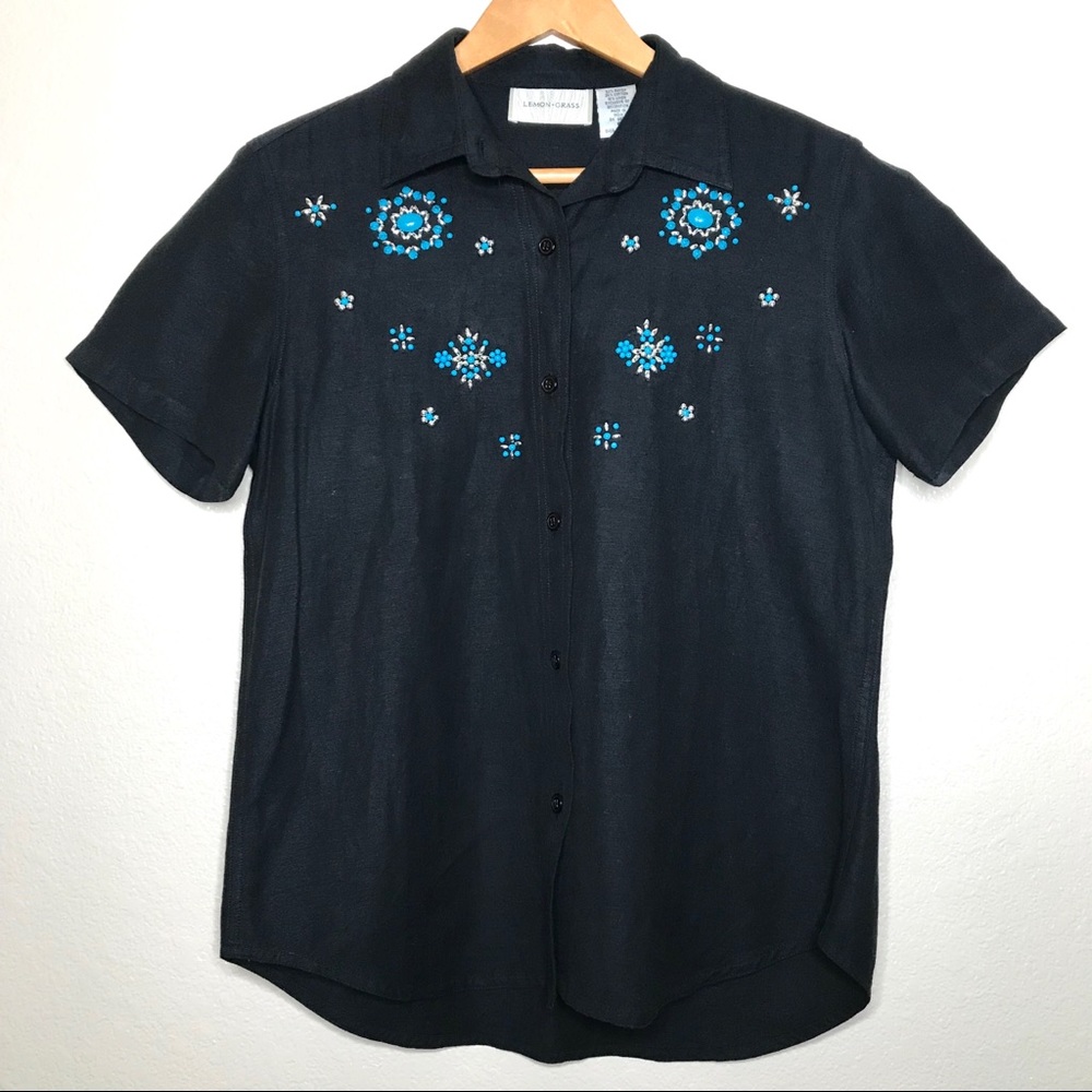 Lemon Grass Career Button Front Top Embellished - Picture 8 of 8